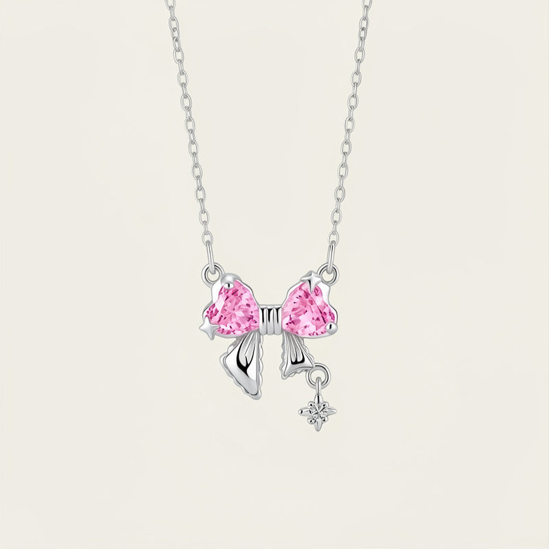Pink Ribbon Bow Necklace
