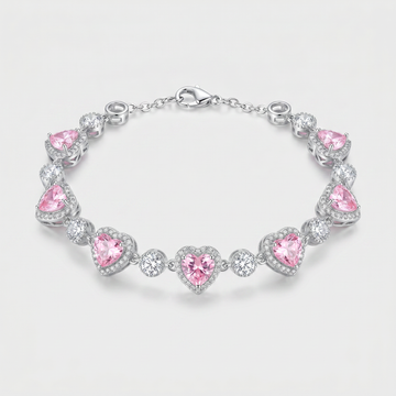Blush Pink Heart-Cut Halo Tennis Bracelet
